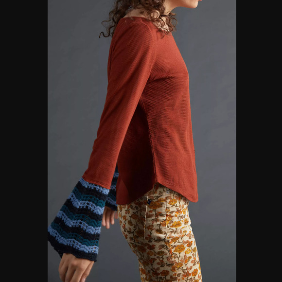 Anthropologie Cuffed Crochet Long Sleeve Top - New - Medium - Picture 3 of 5